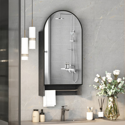 Arched Bathroom Medicine Cabinet With Towel Bar & Mirror,Wall Mounted