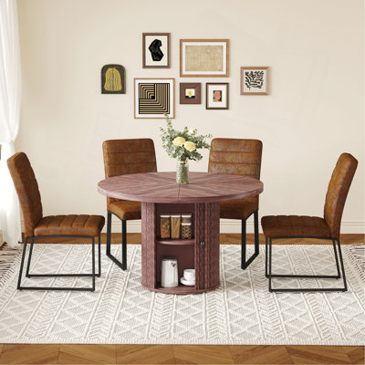 Ensemble de chaises de salle à manger rembourrées en polyuréthane avec table à colonnes romaine ronde, rangement inclus, convient aux restaurants / cafés