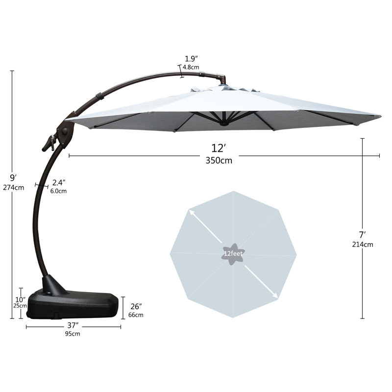 Parasol en porte-à-faux octogonal Sunbrella l 138 po avec base Harry-Charles, Toile granit