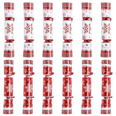 12 Pack Christmas Table Favor Set, Red & White Snowflake Party Kit with Paper Hat, Joke Card and Surprise Gifts for Xmas Party