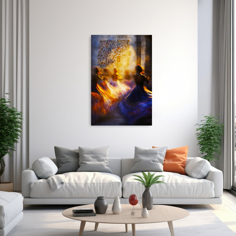 Art mural abstrait coloré et vibrant avec jupes dansantes, H 60 po x l 40 po