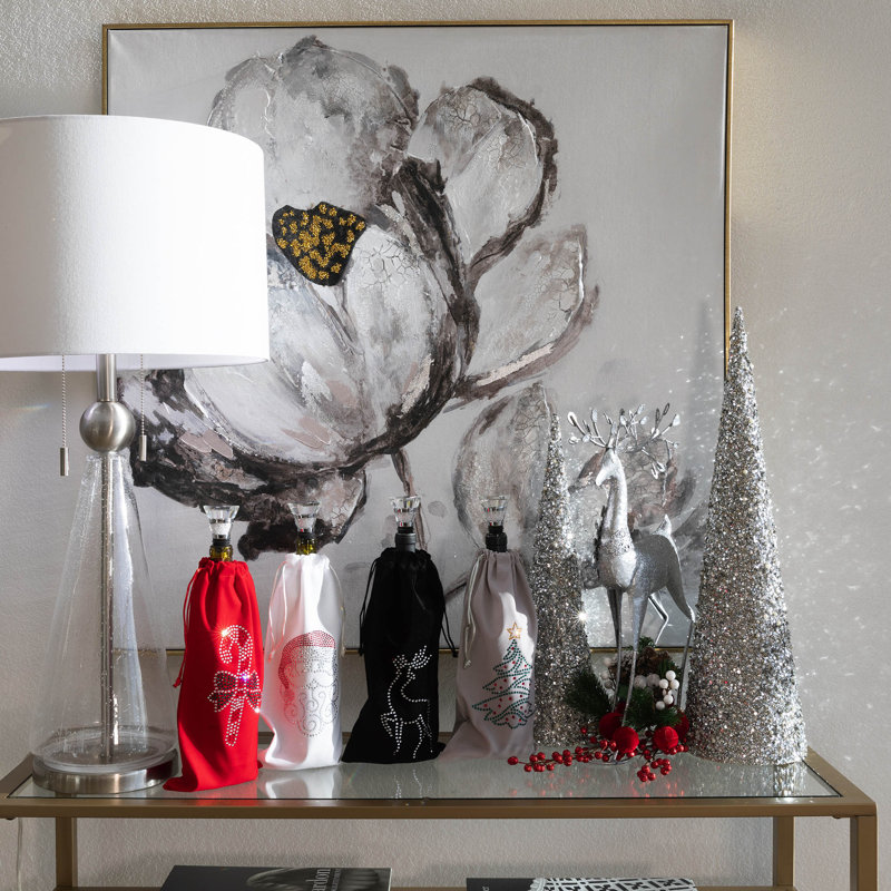 Sac à vin «Santa» en strass Sparkles Home | Sac à vin en velours avec strass en verre éblouissant, Rouge