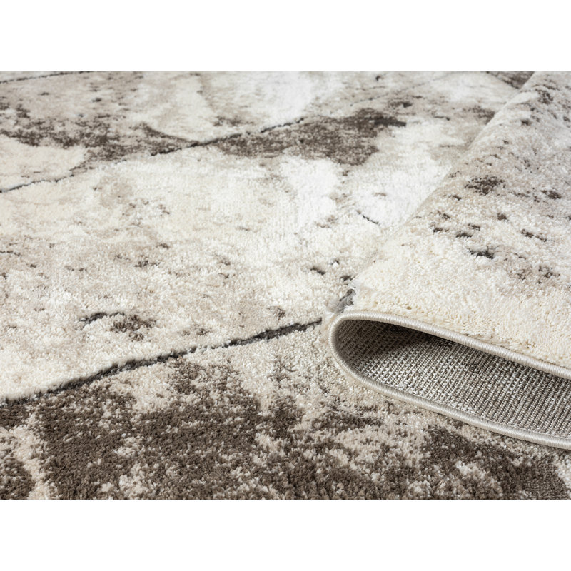 Derel Modern Embossed Contemporary Living Room Area Rug - Slate Design,Mocha, Rectangle 80 x 150 cm