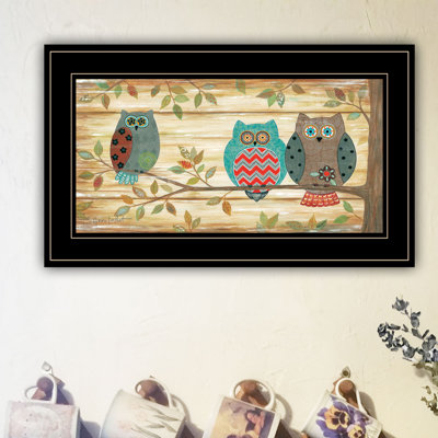 «Three Wise Owls», art mural encadré pour le salon, la maison par Annie Lapoint