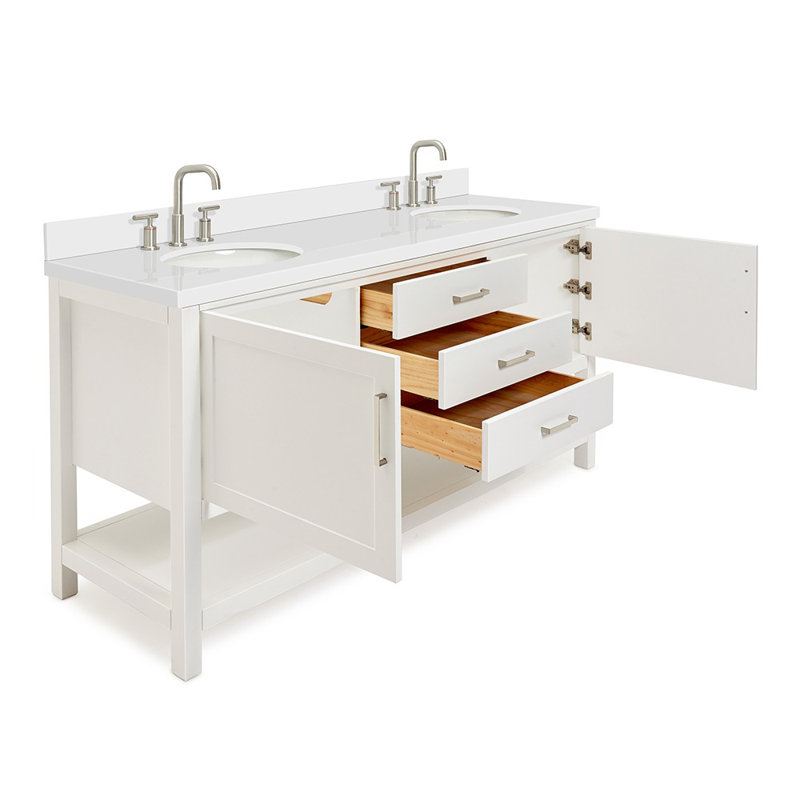 Ensemble de meuble-lavabo double 73 po Abby, Ovale, Blanc, Quartz blanc