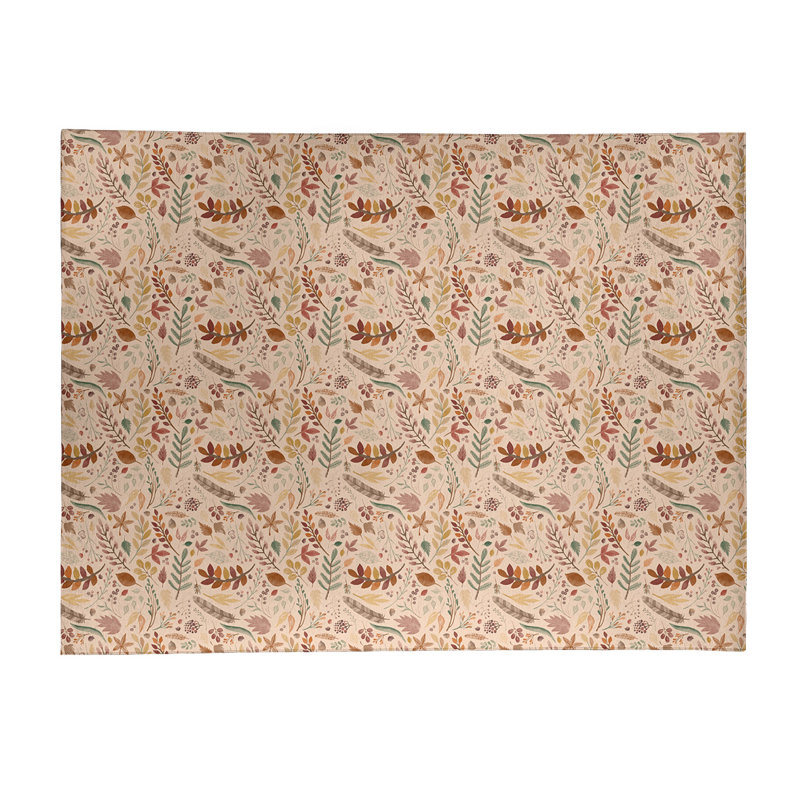 Tapis beige/orange/vert fait main floral, Rectangle 9 pi x 12 pi