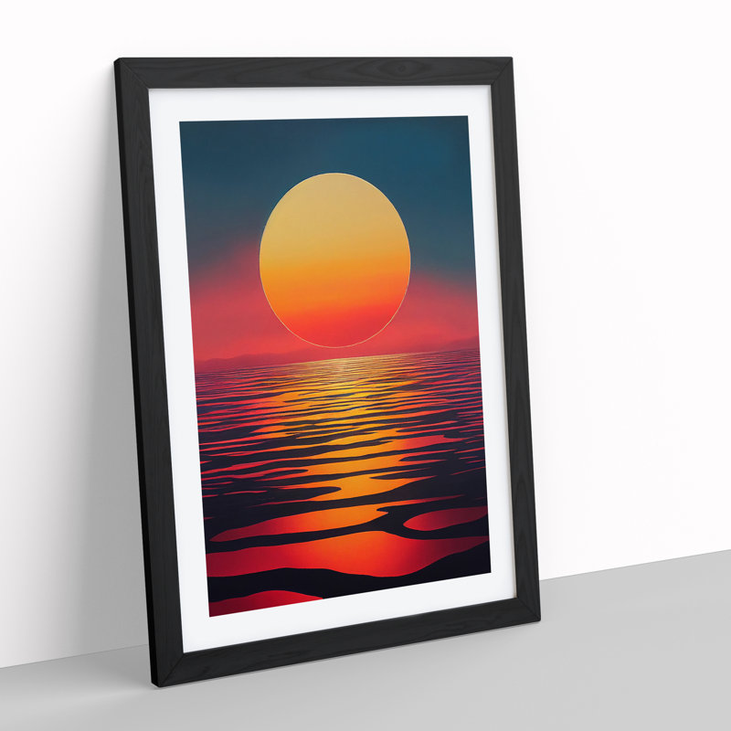 Brilliant Abstract Ocean Sunset - Wall Art, Black Framed, 66cm H x 48cm W x 2cm D, White