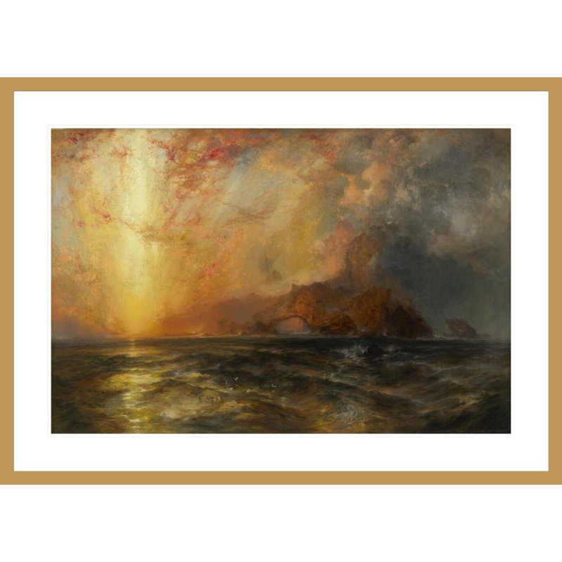 Férocement le soleil rouge qui descend / brûle son chemin le long des cieux par Thomas Moran - Estampe numérique encadrée