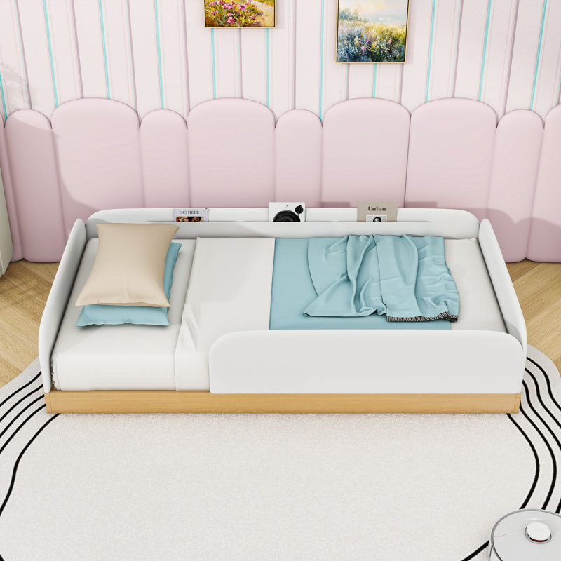 Twin Upholstered Platform Bed with Guardrail