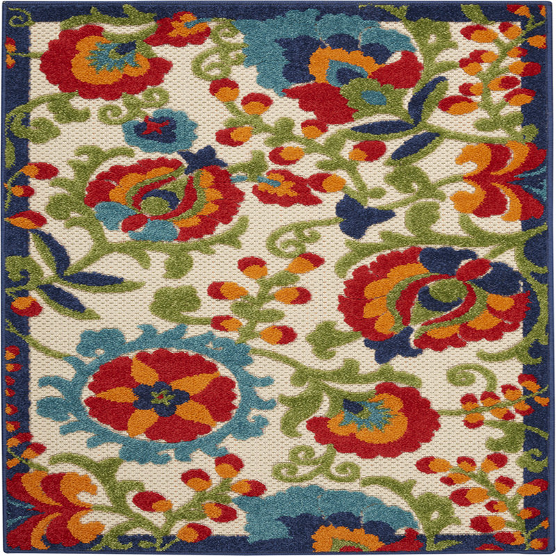 Tapis intérieur/extérieur Bernia floral ivoire/rouge/vert, Rectangle 2 pi 8 po x 4 pi