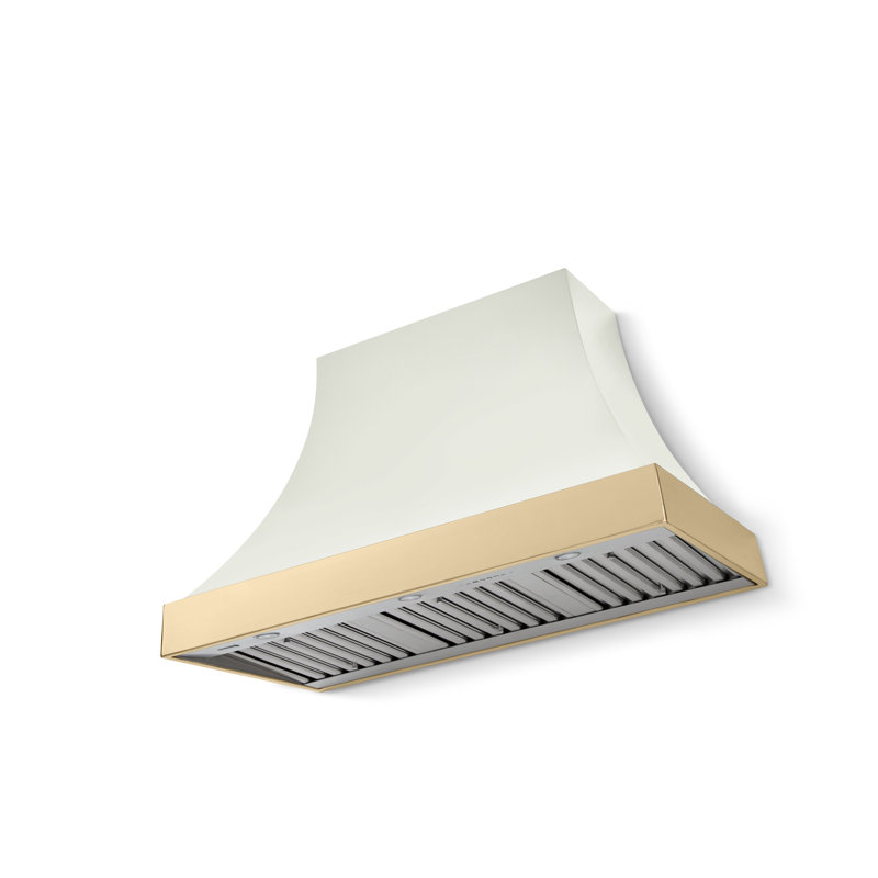 Cascade Series 48" Wide x 30" High Wall Hood 1200 CFM, Without Banding, White, Polished Brass