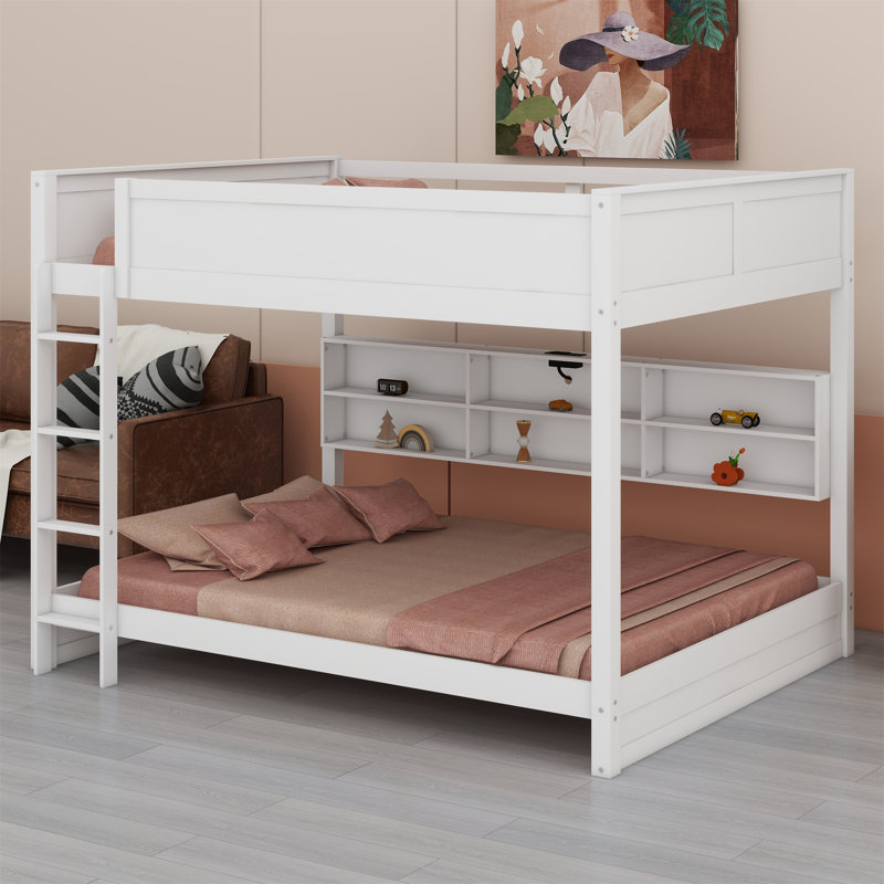 Lit superposé avec armoires de rangement et ports USB, Blanc