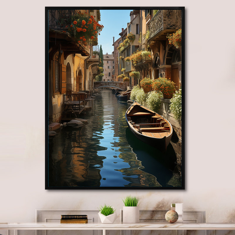 Art français sur toile, "French charme canal", H 32 po x l 24 po x P 1 po, Cadre flottant noir