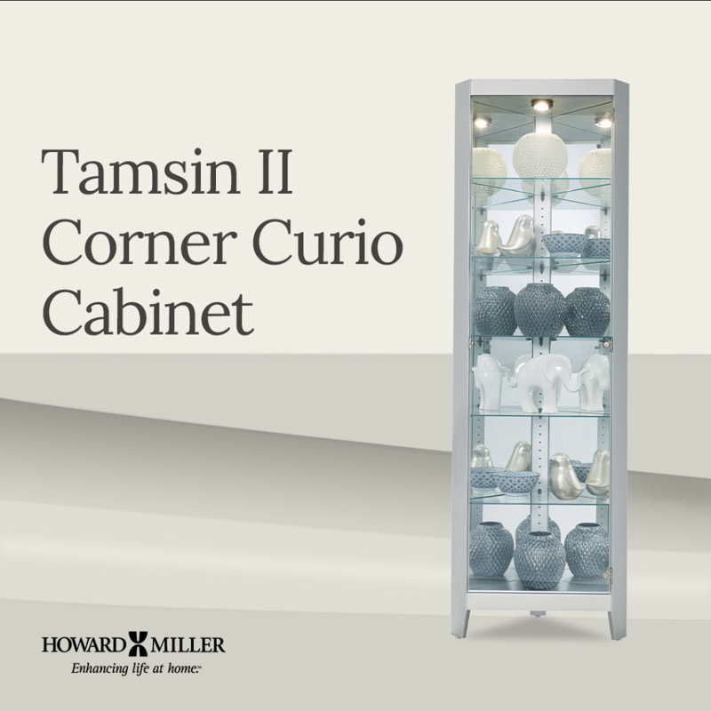 Tamsin Solid Wood Lighted Curio Cabinet, Silver