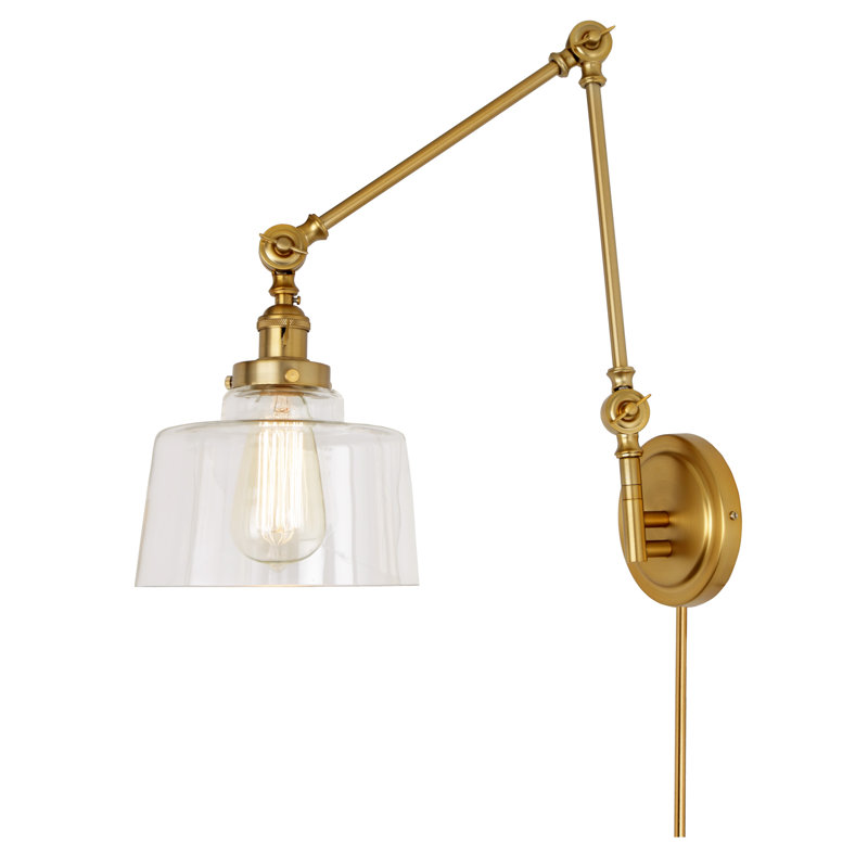 Brasfield Plug-in Swing Arm Sconce, Satin Brass