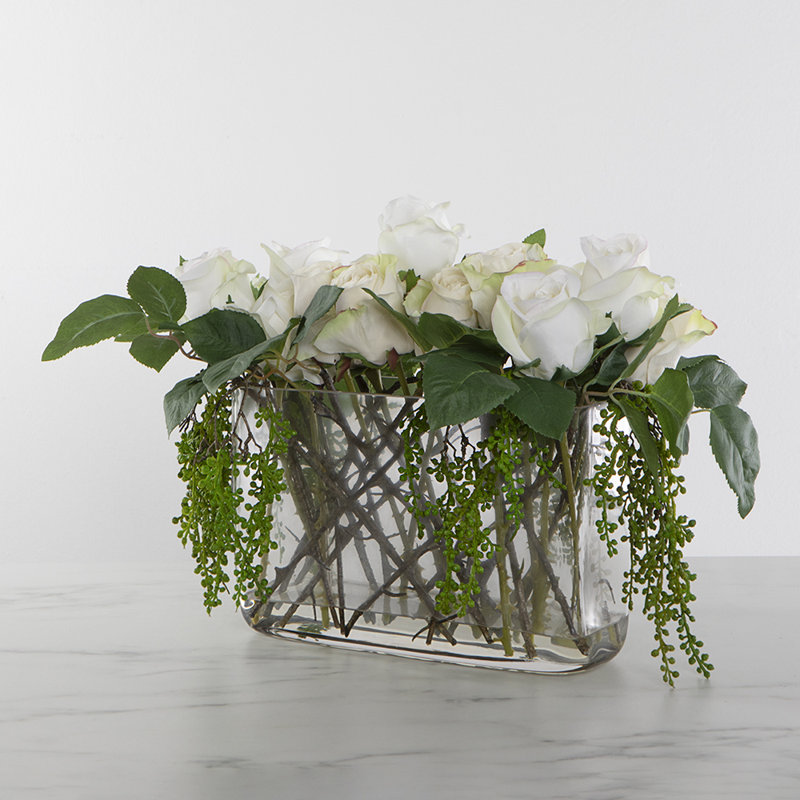 12 " Faux Rose in Glass Vase