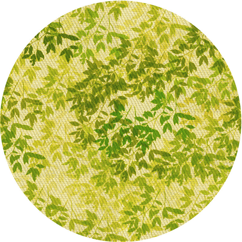 Tapis vert à motif floral, Rond 5 pi