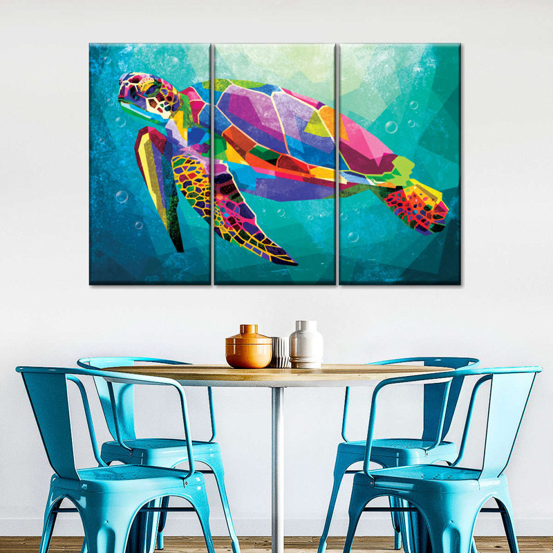 Tortue arc-en-ciel géométrique 3 pièces, H 24 po x l 38 po x P 1,25 po