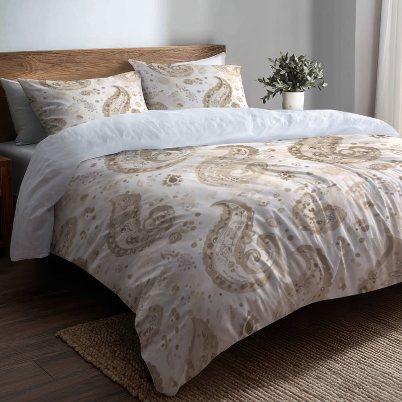 Ensemble de housse de couette moderne de 3 - Ensemble de literie et coussin décoratif à motif cachemire beige scandinave