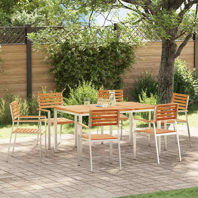 Wood Patio Dining Set with Rectangular Table, 75cm H x 150cm W x 90cm D, 6