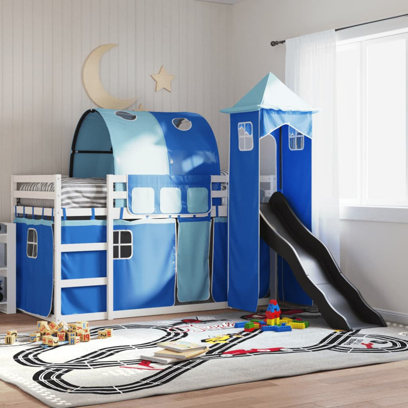 Hyannis Bunk Bed Themed Beds with Trundle Included, Single (90 x 190 cm), Blue, White