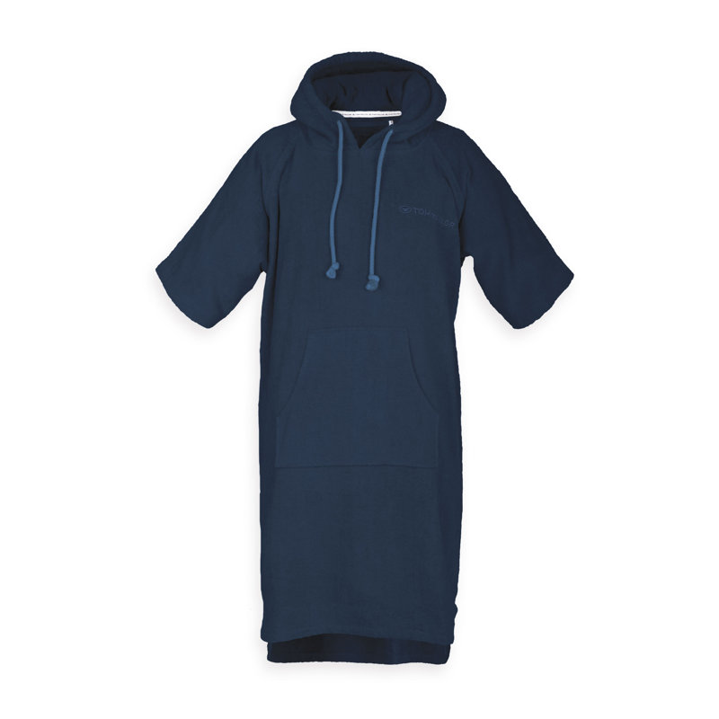 Cotton Terry Cloth Above Knee Bathrobe, L/XL, Dark Blue