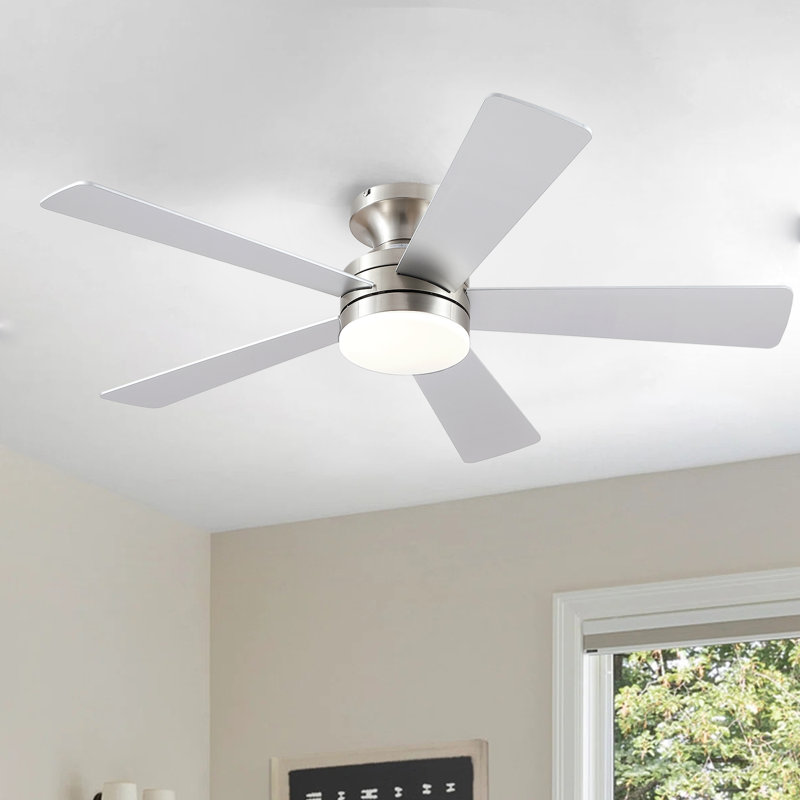 46" Low Profile Ceiling Fan Light With Remote/app Control, Nickel