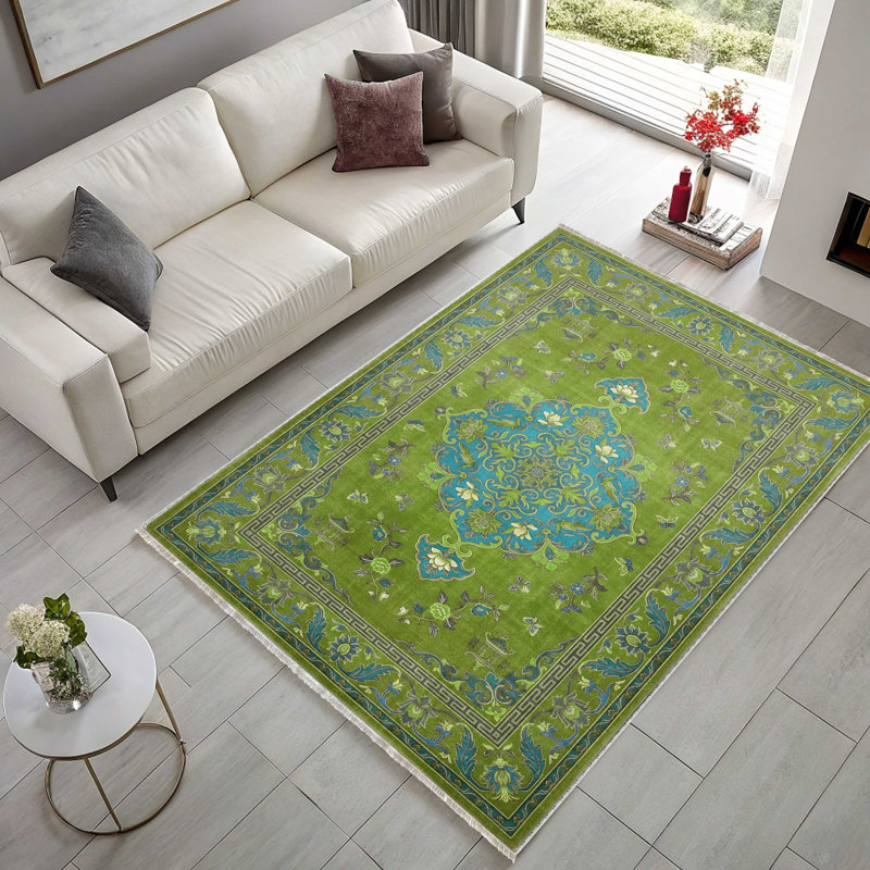 Kilim anti-dérapant en coton et chenille, Rectangle 4 pi x 5 pi 11 po