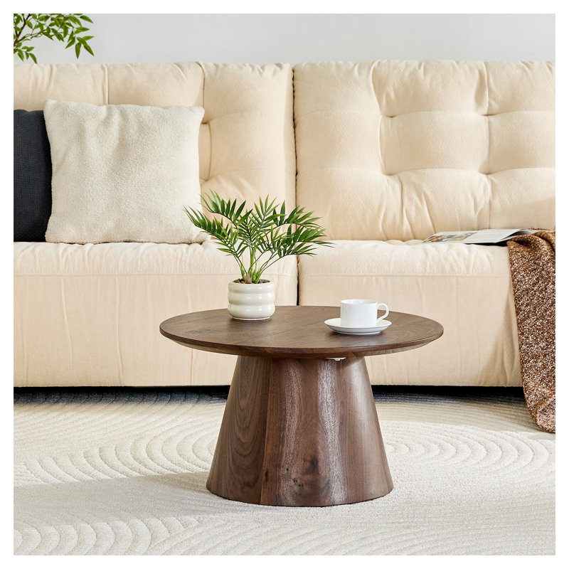 Table basse ronde en noyer, table basse en bois aggloméré 23,6 po avec capacité de charge de 300 lb, table basse de salon facile à assembler