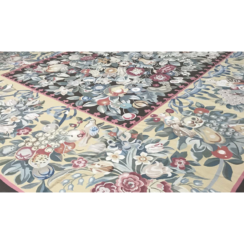 Hand-Knotted High-Quality Beige and Blue Area Rug