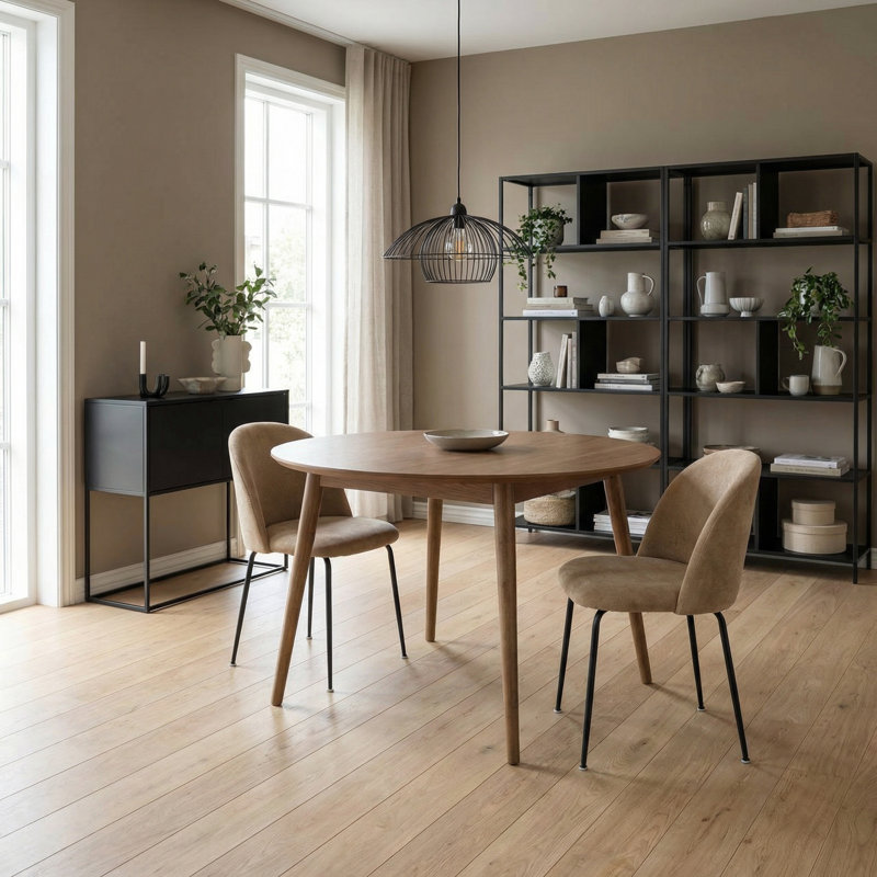 Fabric Upholstered Metal Side Chair, Beige