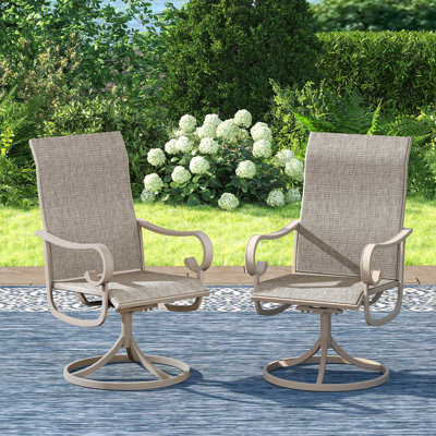 Ershel Metal Swivel Patio Dining Armchair with Cushions (Set of 2)