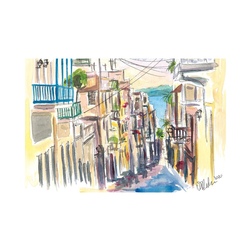 San Juan Puerto Rico Street Scene With Harbour VIew by Markus & Martina Bleichner - Wrapped Canvas Gallery-Wrapped Canvas Giclée