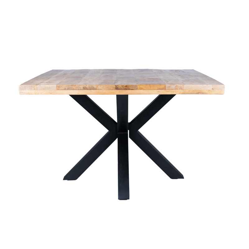 Découvrez la table de salle à manger rectangulaire Modern Elegance avec plateau en bois de manguier et pieds robustes en araignée