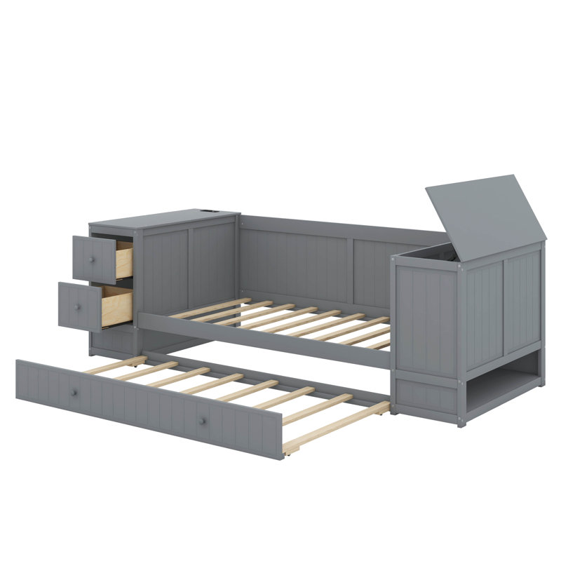 Lit de jour simple avec couchette et station de charge, Gris