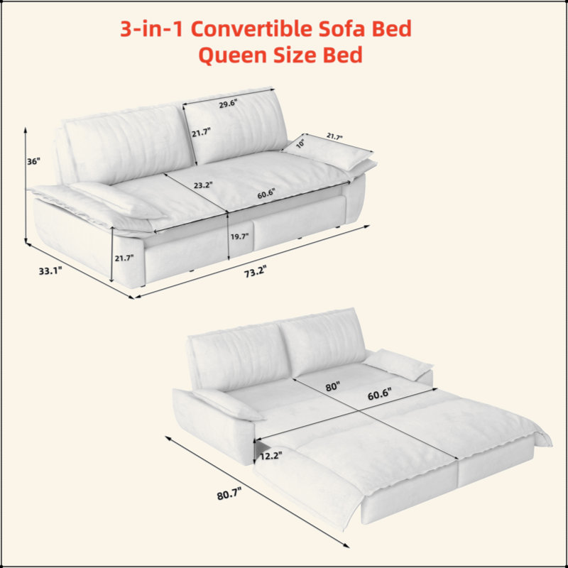 Canapé-lit escamotable de 73,2 po, canapé-lit convertible 3 en 1, causeuse en velours multifonctionnel, Gris