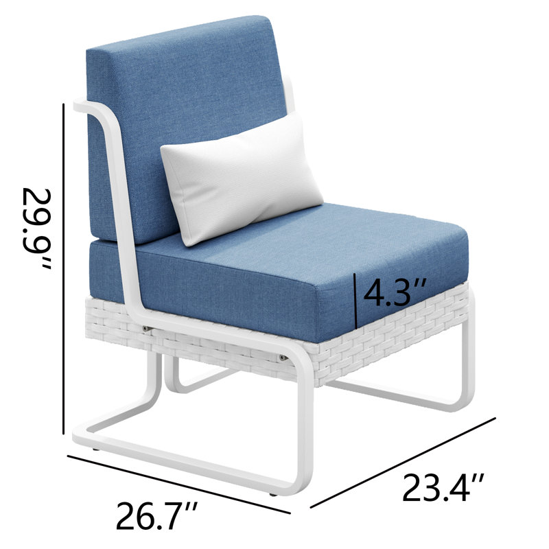 Patio Aluminum & Wicker Lounge Chair With Cushions  & Pillows (Set of 2), White, Blue