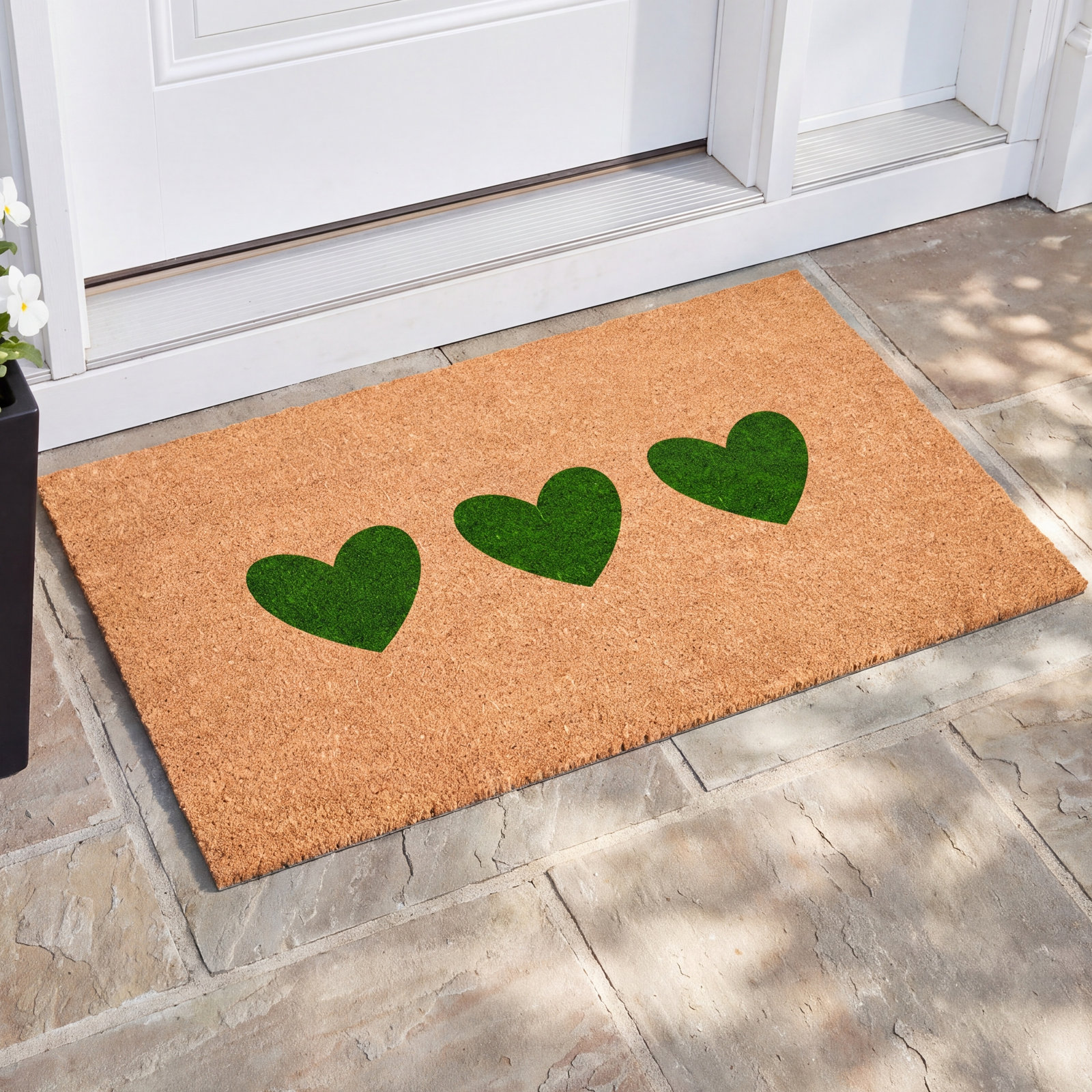 Green Trio Hearts Non-Slip Doormat