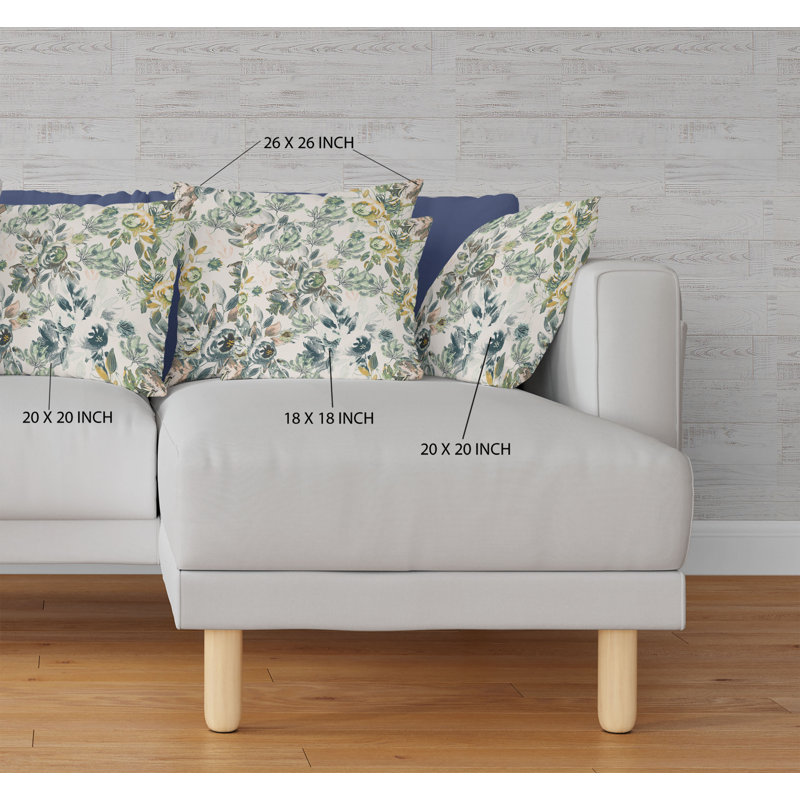 Floral Reversible Throw Pillow, 26"x26", White/Green