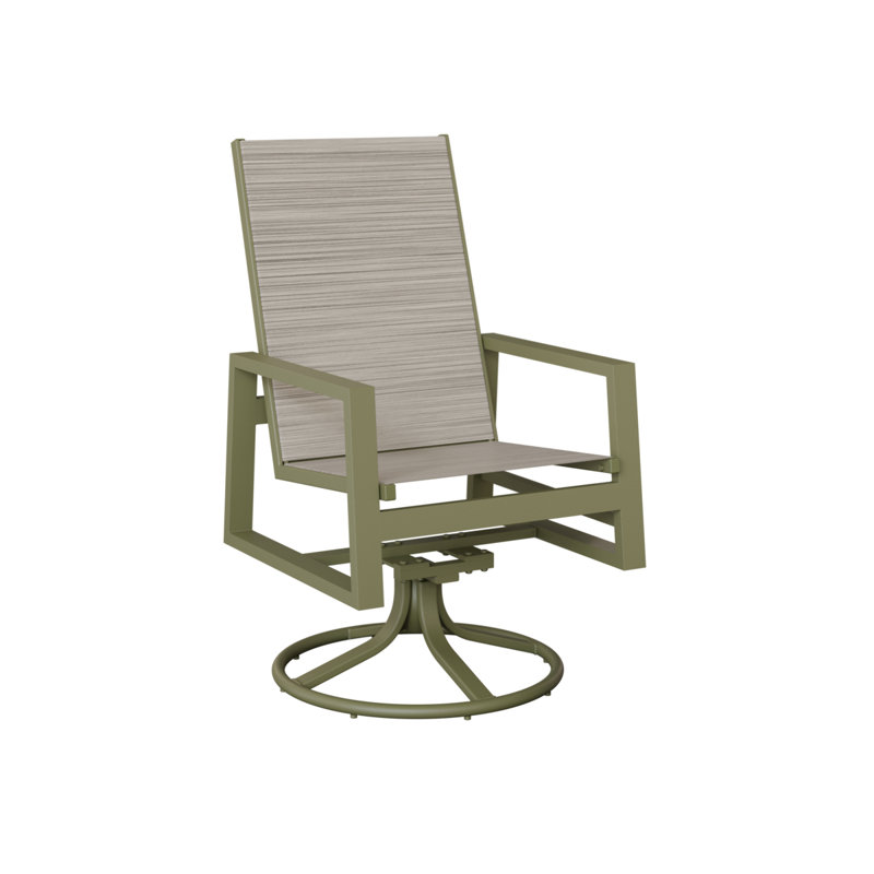 Chaise berçante pivotante à haut dossier en aluminium sauge verte Berlin Gardens avec tissu Kozo Fossil Sling, Kozo fossile