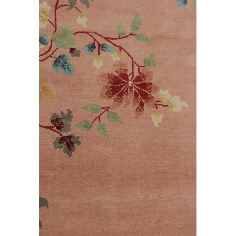 Art Deco Hand Knotted Wool Floral Area Rug, Rectangle 12' x 15'