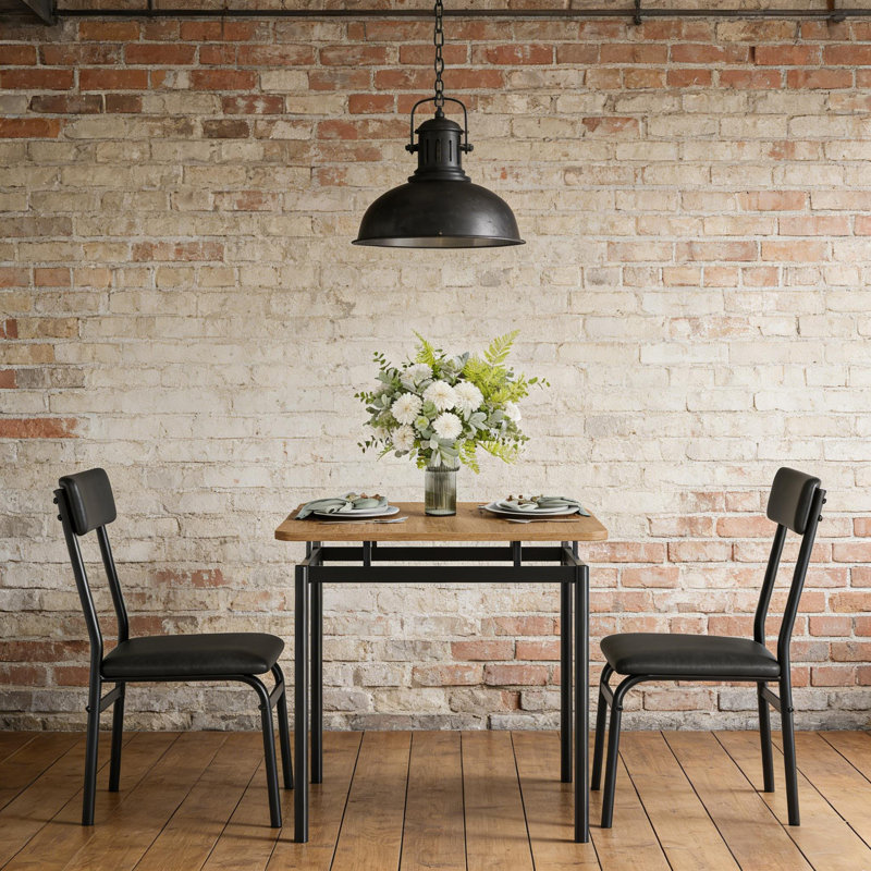 3 Piece Dining Table Set, Kitchen Table Set for 2 with 2 PU Upholstered Chair, Black