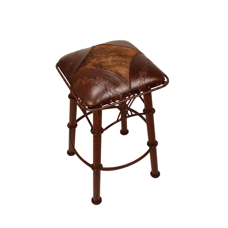 Tabouret 30 "Montana, Motif brun antique / poils sur cuir foncé