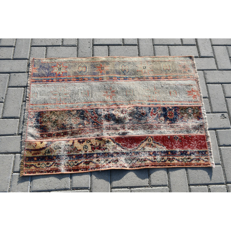 Small Red Turkish Oushak Rug Ideal for Outdoor Use and as an Organic Door Mat or Bathroom Carpet