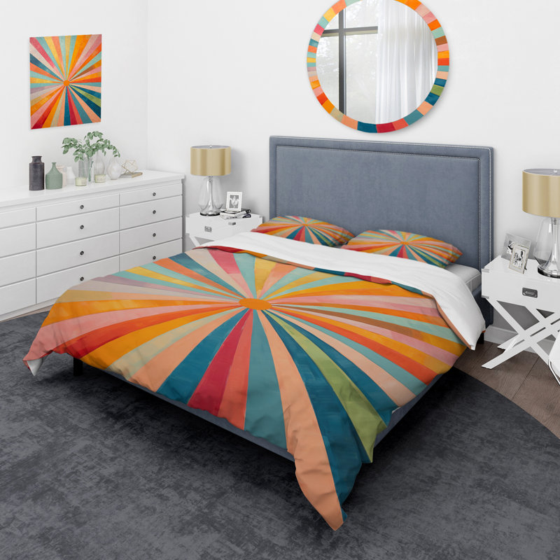 Ensemble de housse de couette en microfibre / polyester coloré Mid Century, Housse de couette pour très grand lit et 2 très