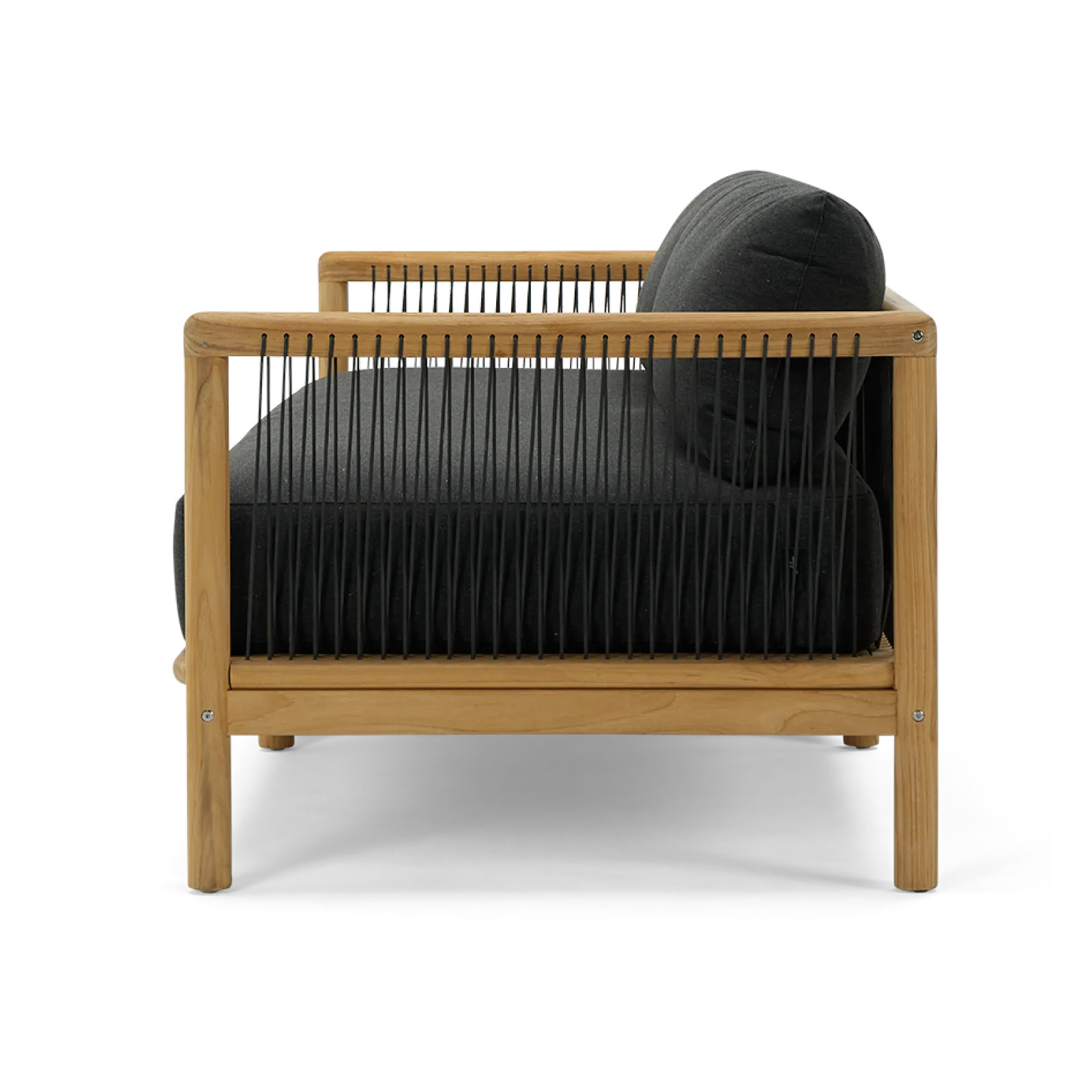 Reel Collection 82'' Wide Reversible Teak Patio Sofa with Sunbrella® Cushions, Sunbrella Heritage Char