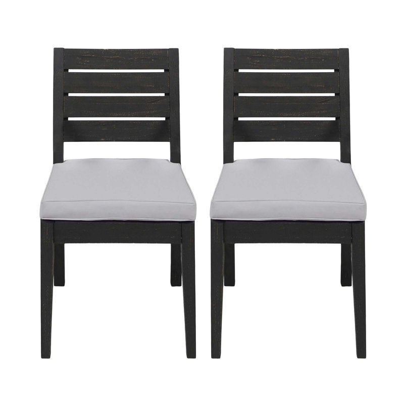 Chaise de salle à manger d'extérieur sans accoudoirs en bois d'acacia avec coussins (ensemble de 2), Gris / Gris foncé