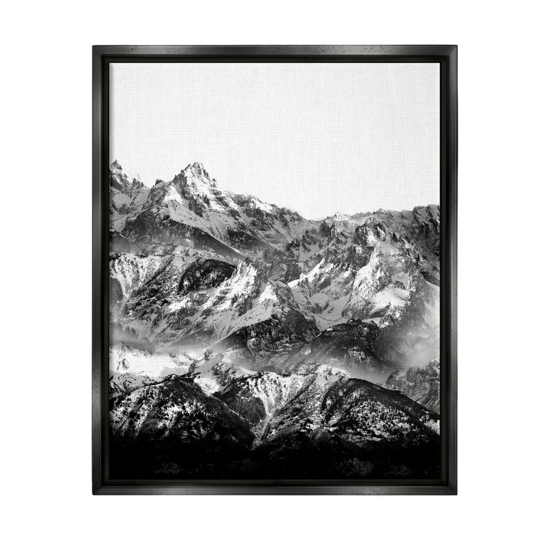" Snow Cap Mountains High Contrast Black White Landscape " by Shelley Lake Stupell Industries Frame 