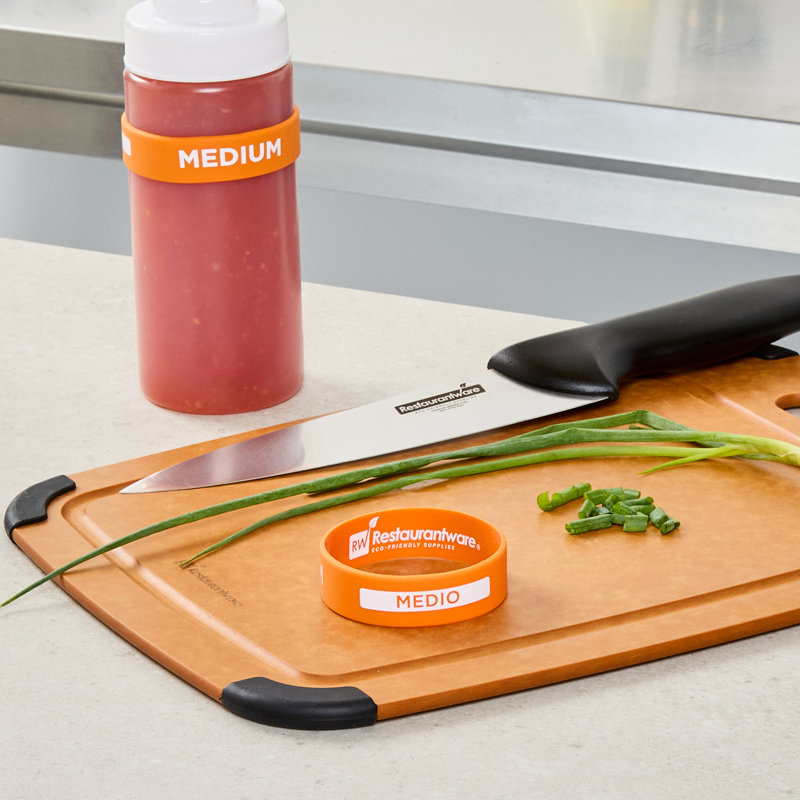  Bande en silicone pour bouteille à presser en silicone 10 pièces 2,75 pouces lavable au lave-vaisselle, bande d'identification orange moyenne antidérapante pour étiqueter les condiments dans les restaurants, les camions de nourriture