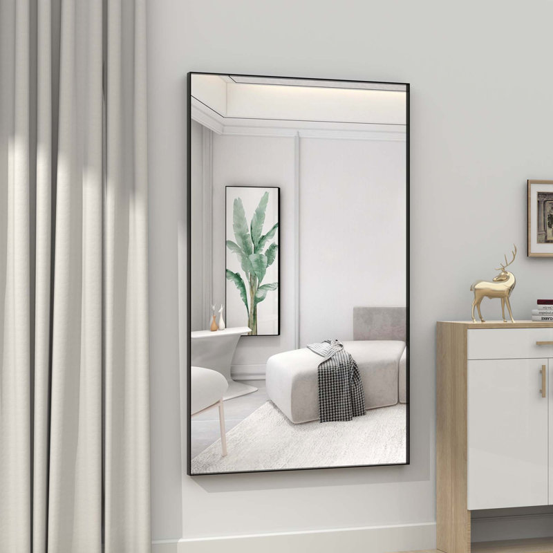 Miroir de salle de bain surdimensionné avec plateau mural amovible, Noir